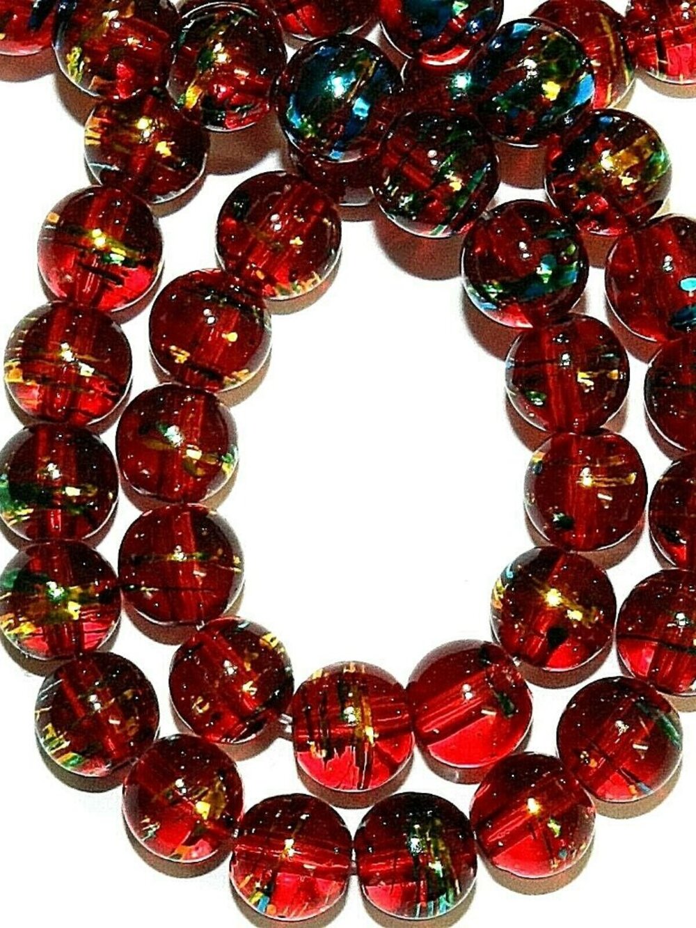 New DIY Red 8mm Round Drawbench Metallic Swirl Glass Beads 32" Strand G4493